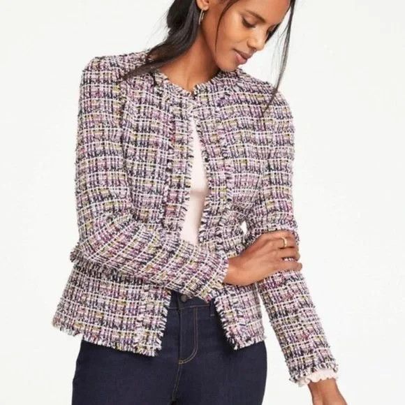 NWT Ann Taylor Fringe Tweed Jacket Multicolor Business Casual - Picture 2 of 12